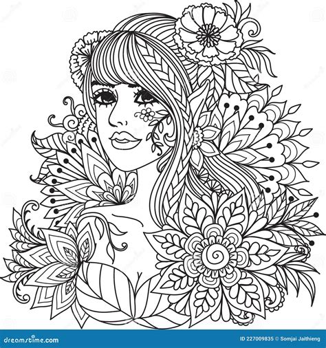 Fairy Girl With Mandala Flowers For Coloring Book Print On Product