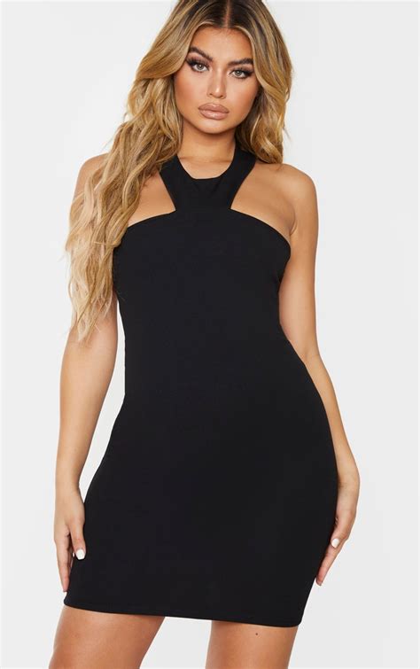 Black Halterneck Bodycon Dress Dresses Prettylittlething