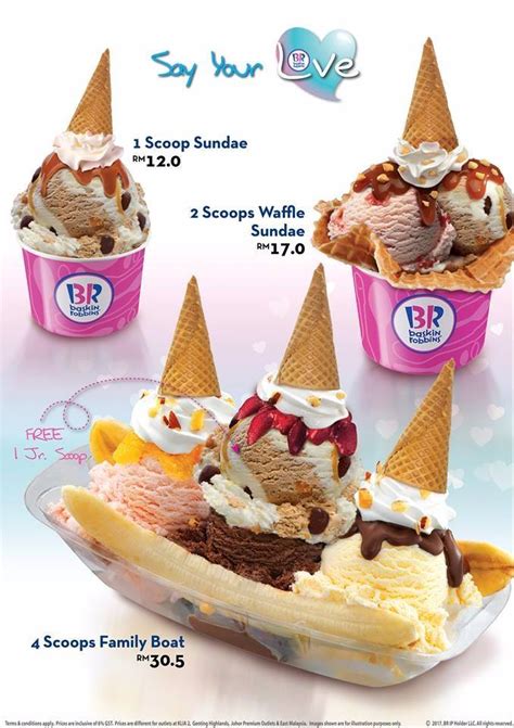 The company is known for its. Baskin Robbins 1 Scoop Sundae RM12, 2 Scoops Waffle Sundae ...