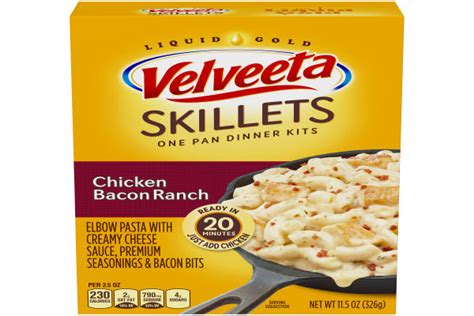 There's cheese soup made from a box of velveeta, and a recipe for spicy crackers, which consists of little more than saltines soaked in ranch dressing. Velveeta Cheesy Skillets Chicken Bacon Ranch Dinner Kit 11 ...