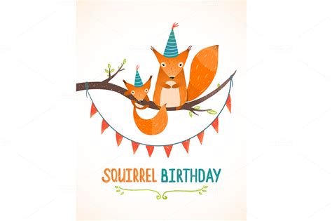 Little Squirrels Birthday Illustrations On Creative Market
