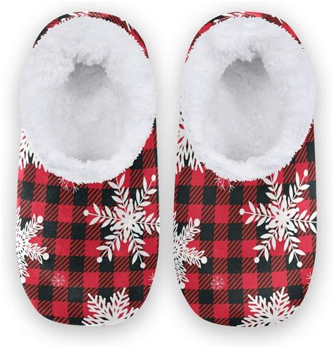 Susiyo Christmas Snowflake Buffalo Plaid House Slippers