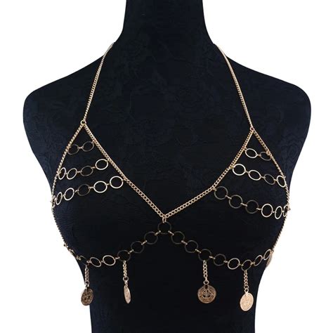 Aliexpress Com Buy Boho Gypsy Hippie Sexy Bra Chest Chains Flower Coin Tassel Charm Body Chain