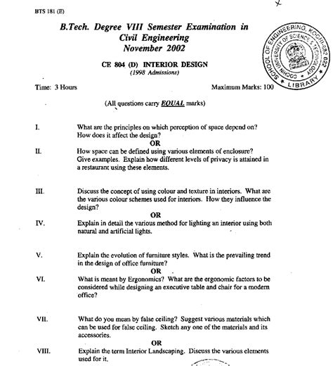 Interior Design Exam Paper November 2002 Civil Engineering 8th