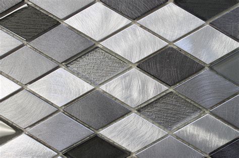 Kings Cross Diamond Brushed Aluminum And Glass Mosaic Tiles Rocky