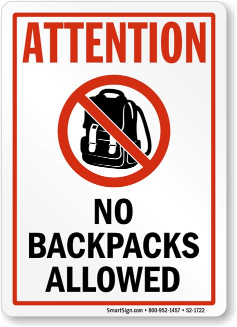 Attention No Backpacks Allowed Sign Sku S2 1722