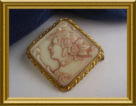 Vintage Square Glass Cameo Brooch