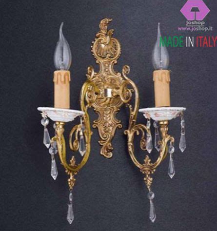 Applique 2 Luci Capodimonte Classico Nuovo Pendagli Cristalli Oro