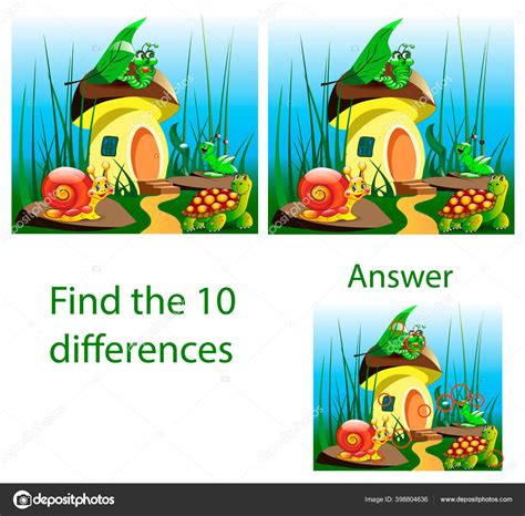 Children Illustration Visual Puzzle Shows Ten Differences Turtles
