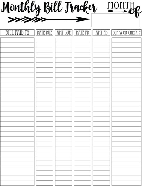 Free Printable Monthly Bill Tracker Printable Calendars At A Glance