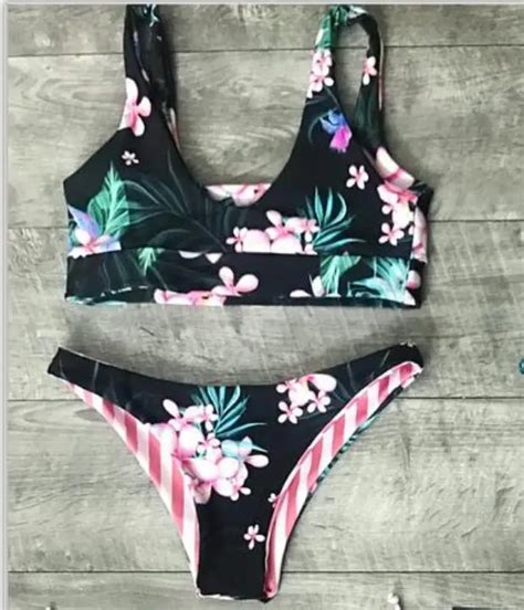 New Double Wear Flower Printed Two Piece Bikini Sexy Fashion