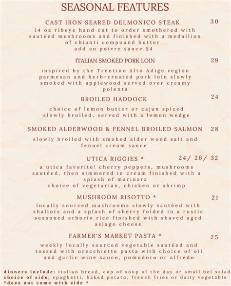 Belvedere Restaurant Menu, Saranac Lake, NY