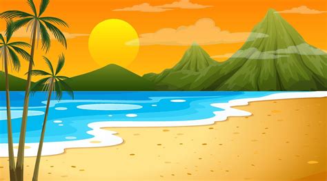 Beach At Sunset Time Landscape Scene With Mountain Background 2290106