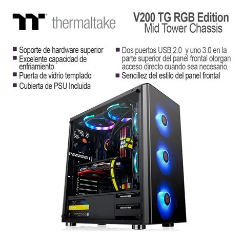 Gabinete Gamer Pc Thermaltake V200 Tg Rgb Edition Ps600w SCI informática