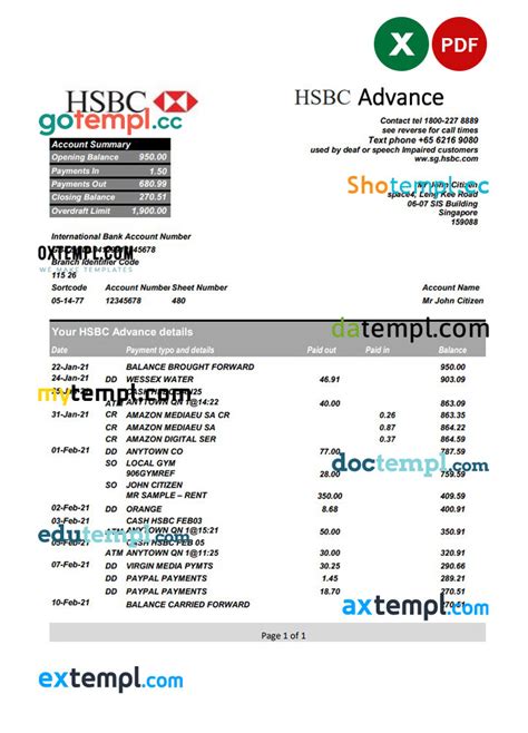 Singapore HSBC Bank Statement Template In Xls And Pdf File Format Benkisi Com