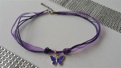Purple Handmade Butterfly Choker Necklace Adjustable