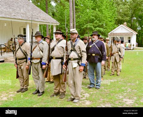 American Civil War Reenactment Soldiers In Confederate And Union