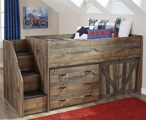 Signature Design by Ashley Trinell Loft Bed with Stairs and Drawer