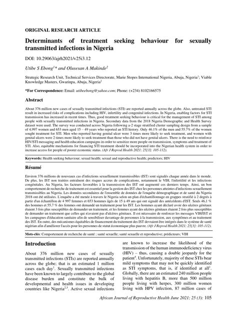 PDF Determinants Of Treatment Seeking Behaviour For Sexually