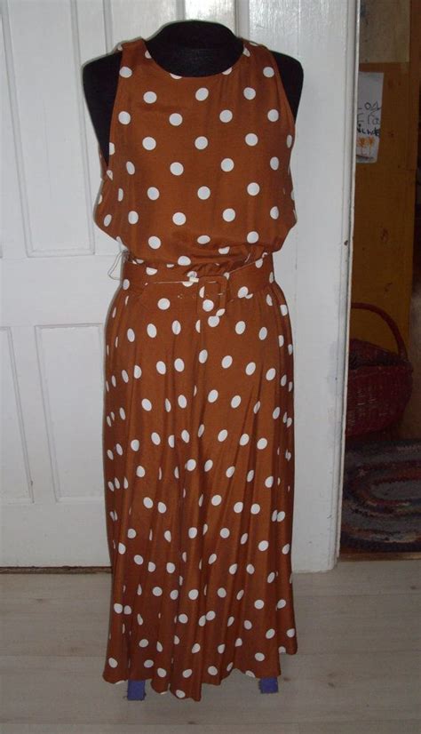 Vintage Dress Brown And White Polka Dot Pretty By Nannasthings 4495