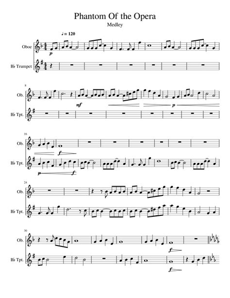 Part 1 overture and opening chorus: Phantom Of the Opera Sheet music for Oboe, Trumpet | Download free in PDF or MIDI | Musescore.com