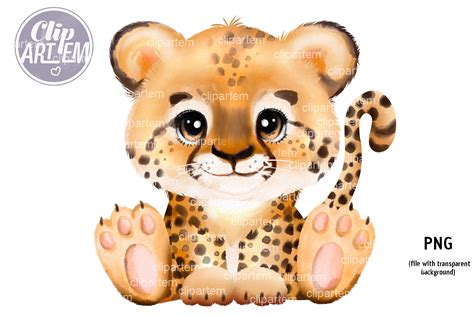 Baby Cheetah Clip Art Super Cute Baby Cheetah Boy Watercolor Etsy