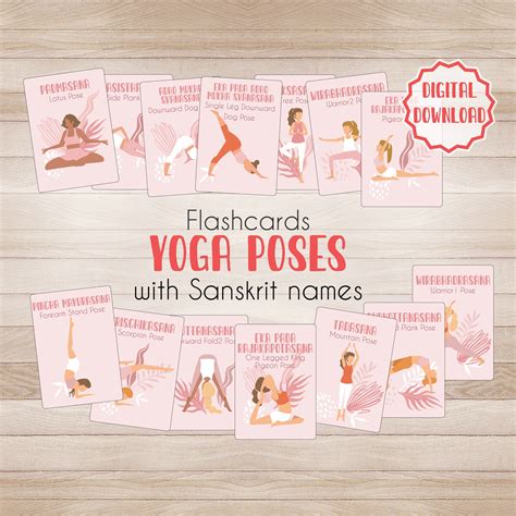 Flashcards 36 Yoga Poses With Sanskrit Names Printable Card Etsy