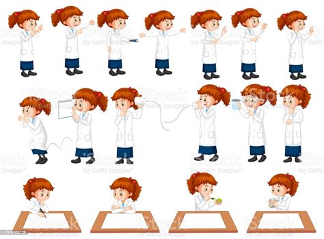 Set Of A Scientist Girl Doing Different Experiment Stock Illustration Download Image Now