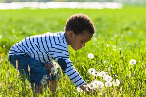 Cute African American Little Boy Playing Outdoor Stock Photo Image