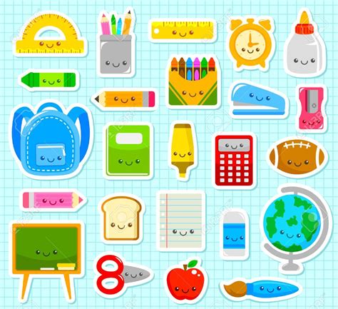 Collection Of Cute Cartoon School Supplies Royalty Free Cliparts Cute