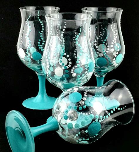 Take A Look At My Hand Painted Drinking Glasses Turquoise Dots Water