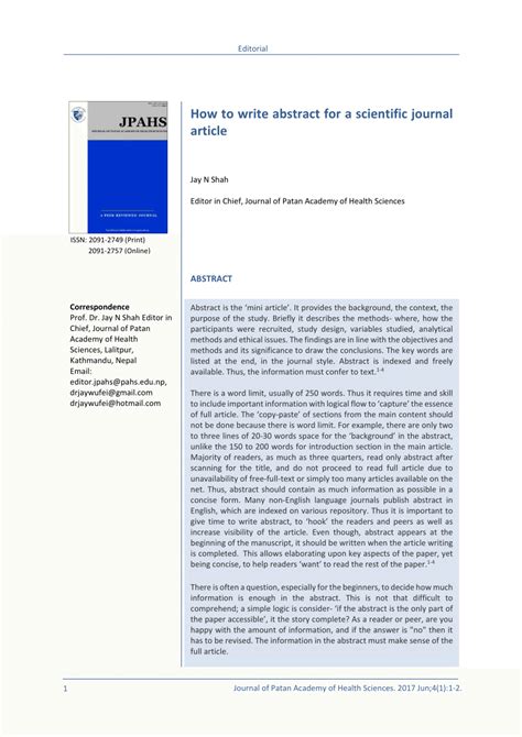 The title should be as brief as possible and to the point such (PDF) How to write abstract for a scientific journal article