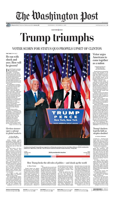‘trump Triumphs’ Today’s Front Page The Washington Post