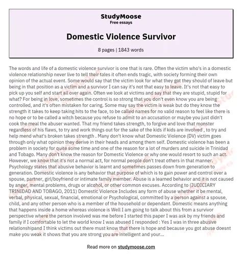 Domestic Violence Survivor Free Essay Example