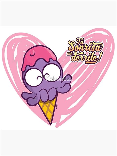 Kawaii Octopus Ice Cream Cone Spanish Text Your Smile Melts Me