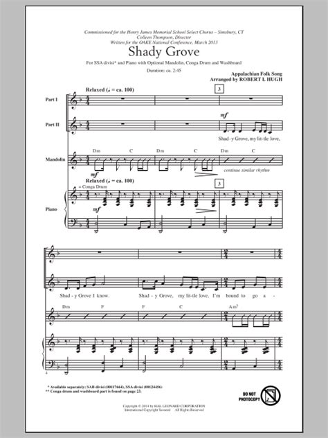 Shady Grove Sheet Music Robert Hugh Ssa Choir