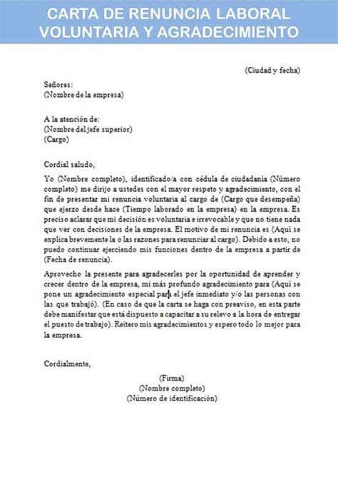Carta De Renuncia Laboral Voluntaria Y Agradecimiento Ecuador