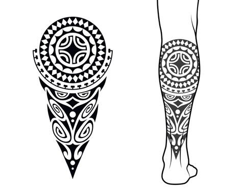 Maori Tribal Style Tattoo Pattern Fit For A Leg With Example On Body