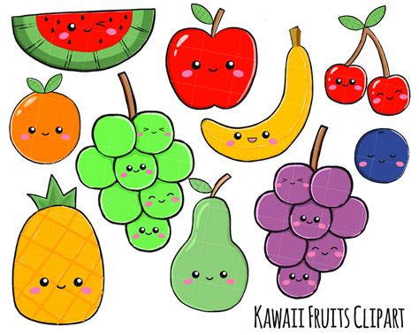 vector clipart kawaii fruits cute fruits clipart set etsy uk kawaii fruit cute fruit clip art