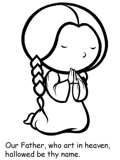 Cartoon Of Little Girl Lords Prayer Coloring Page