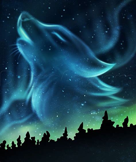 Aurora Borealis Howling Wolf Spirit Wolf Painting Wolf Spirit