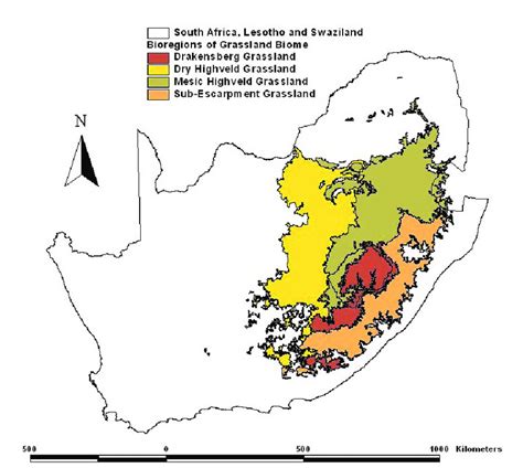 The Four Bioregions Of The Grassland Biome In Southern Africa Based On Mucina And 