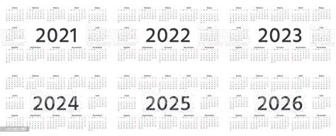 Spanish Calendar 2021 2022 2023 2024 2025 2026 Years Vector All In