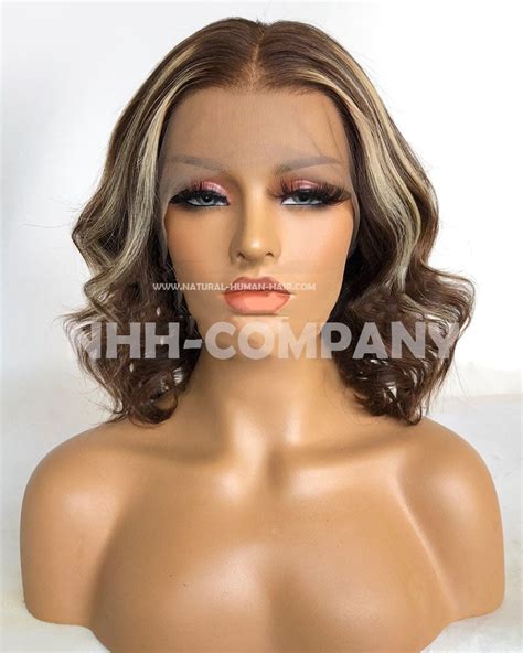 Human Hair Wig 12 Inch Highlight Color Wavy 360 Wig Nhh