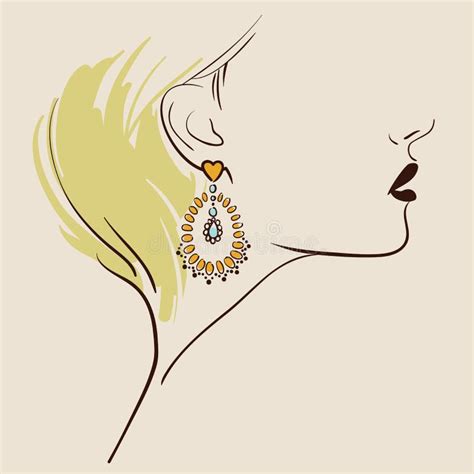 Beautiful Woman Wearing Earrings Stock Vector Illustration Of