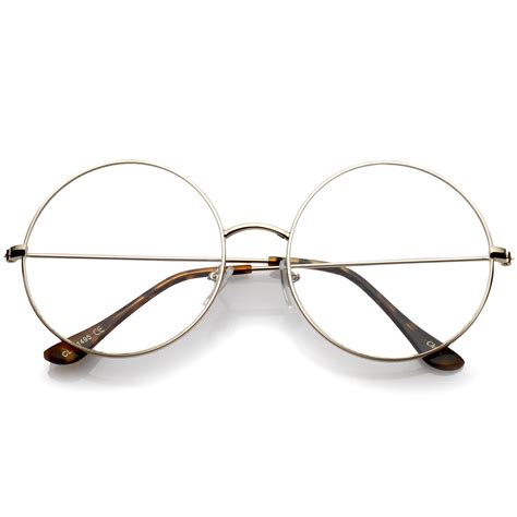 Classic Oversize Slim Metal Frame Clear Flat Lens Round Eyeglasses 56mm