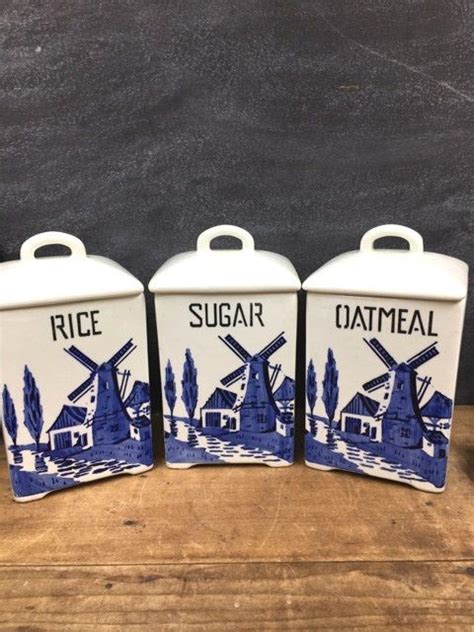Check spelling or type a new query. Kitchen Canisters Blue White Ceramic Windmill Made in ...