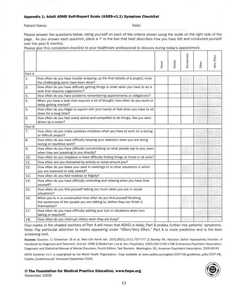 Appendix 1 Adult Adhd Self Report Scale Asrs V11 Symptom Checklist