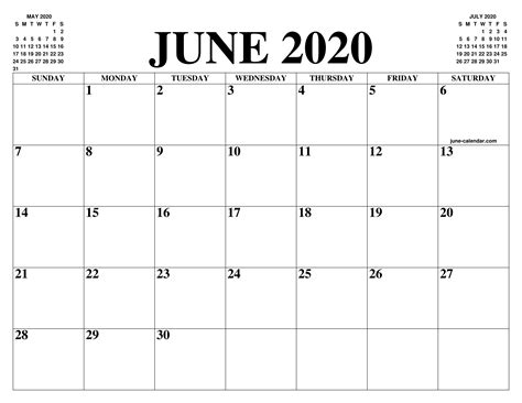 Get June 2020 Calendar Printable Blank Templates Fillable Calendar