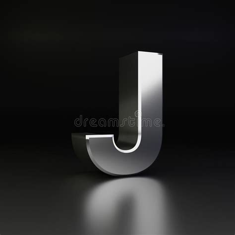 Chrome Letter J Uppercase 3d Render Shiny Metal Font Isolated On Black